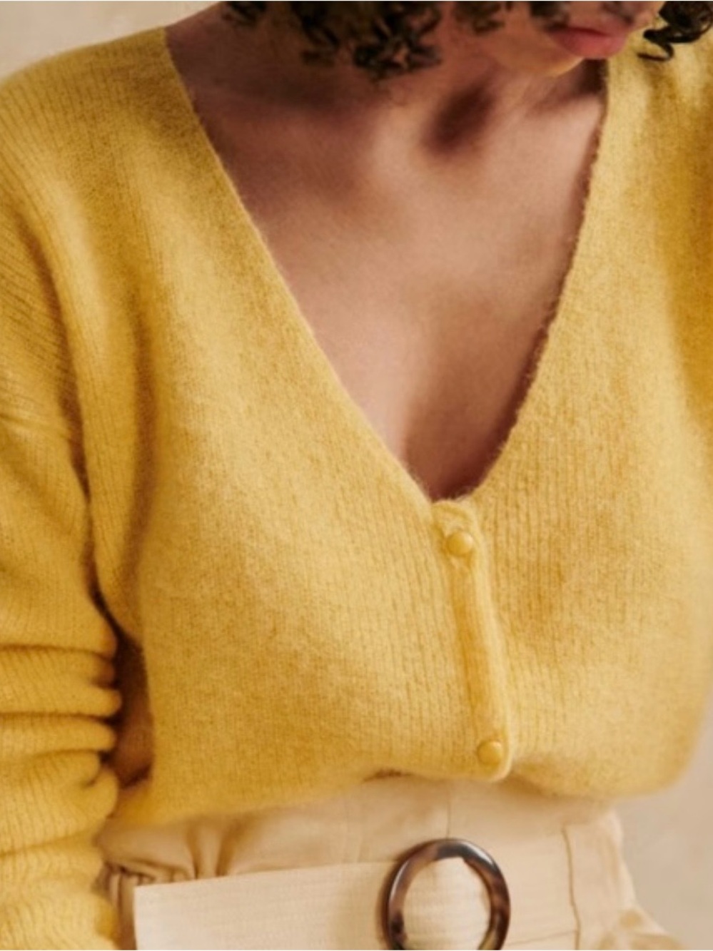 Sezane Women's yellow Button-Front Barry Sweater Cardigan
